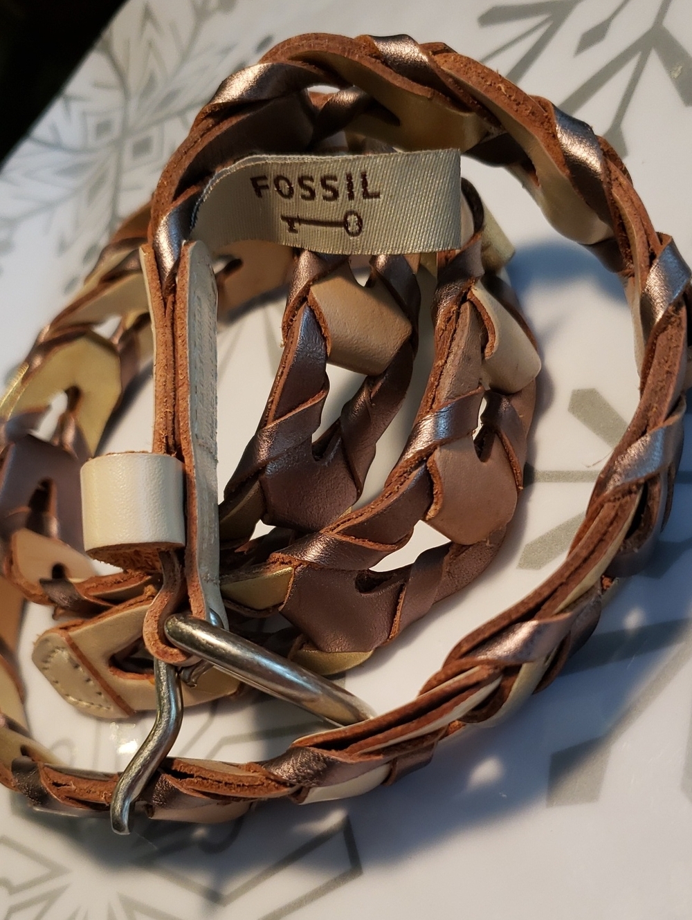 Fossil Braided Leather Belt in Brown and Cream M